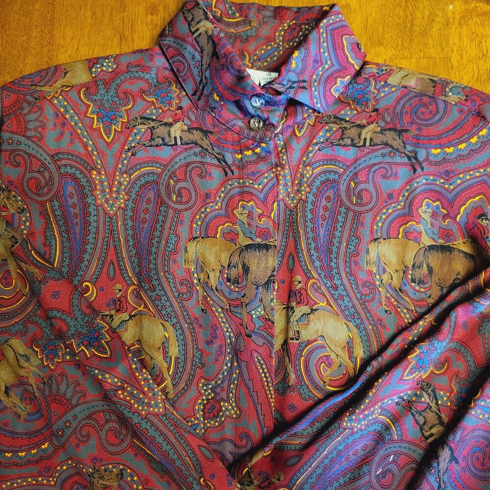 Vintage J.G. Hook ~ Sz 10~Equestrian Button Up w/Scarf~Excellent/New Condition - Picture 6 of 10